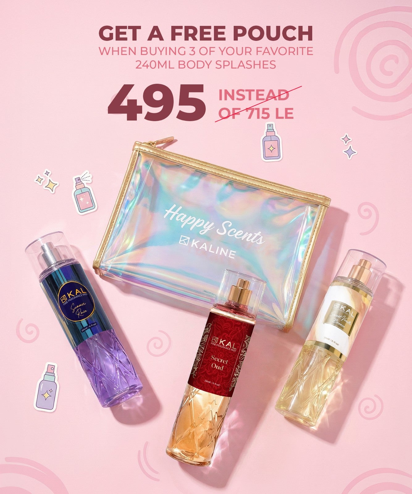 Sweet Vanilla Breeze, Oud & Summer Rain Free Pouch bundle