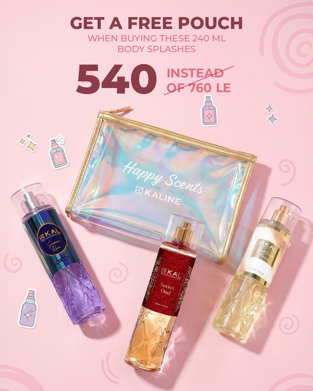 Sweet Vanilla Breeze, Oud & Summer Rain Free Pouch bundle
